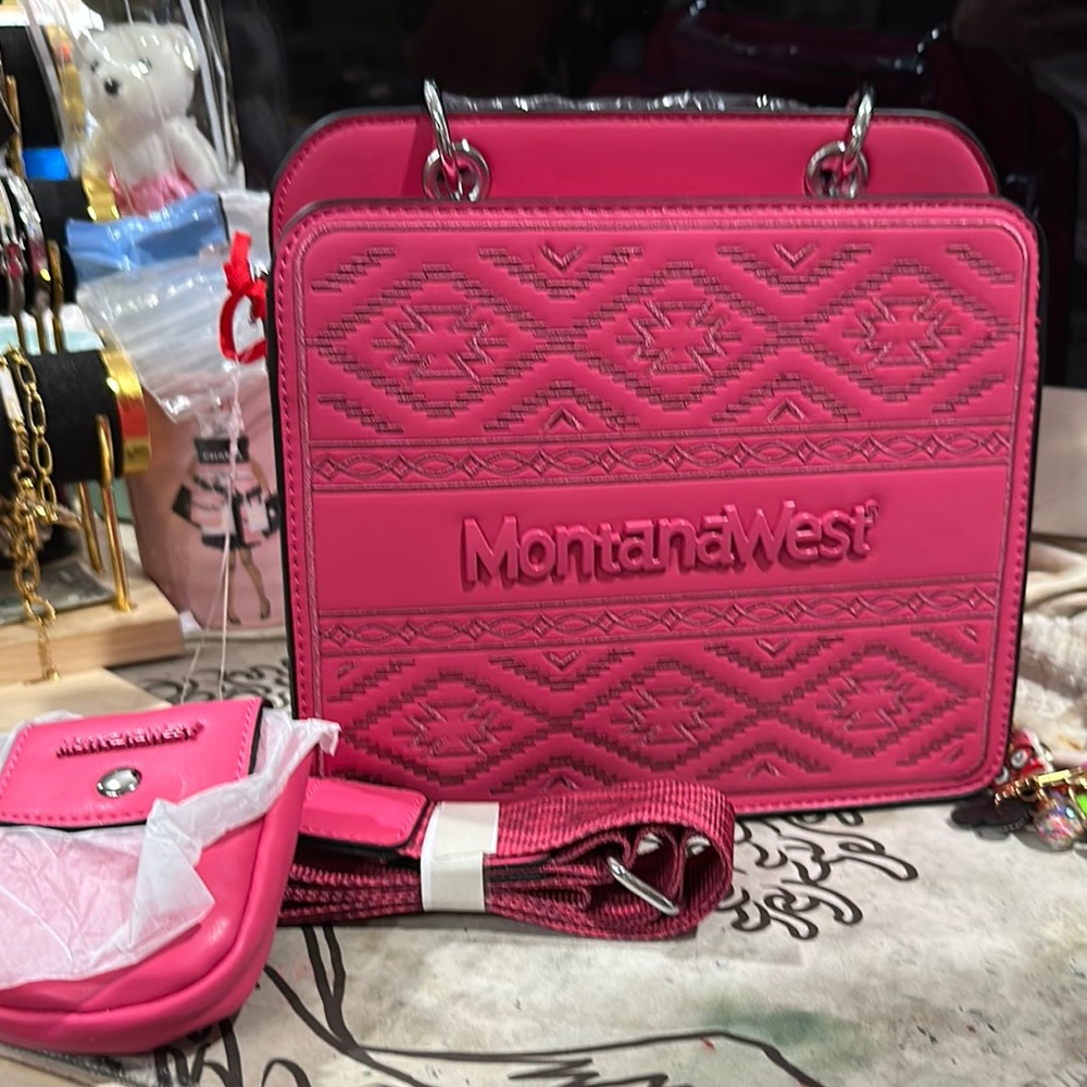 Montana West Pink Crossbody Bag with Geometric Pattern